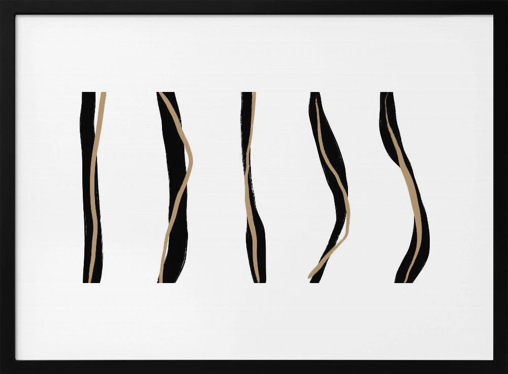 Black And Beige Wavy Lines On A White Background | Poster