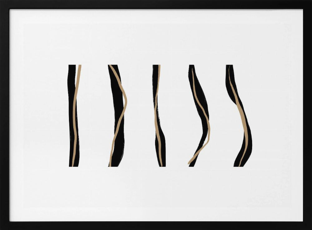 Black And Beige Wavy Lines On A White Background | Poster