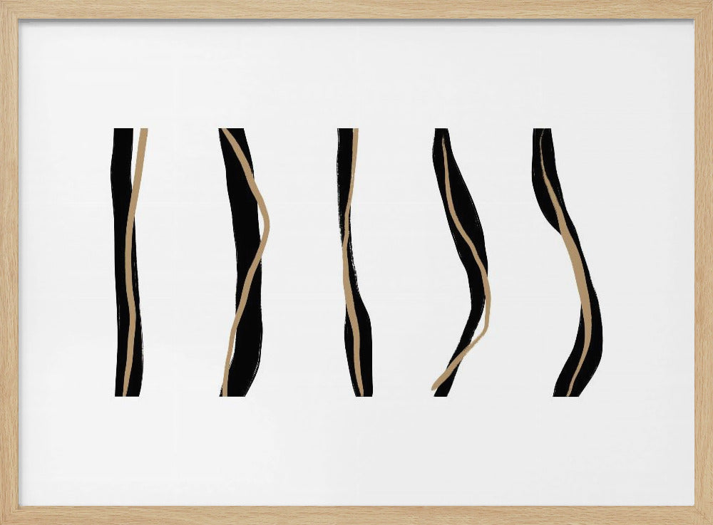 Black And Beige Wavy Lines On A White Background | Poster