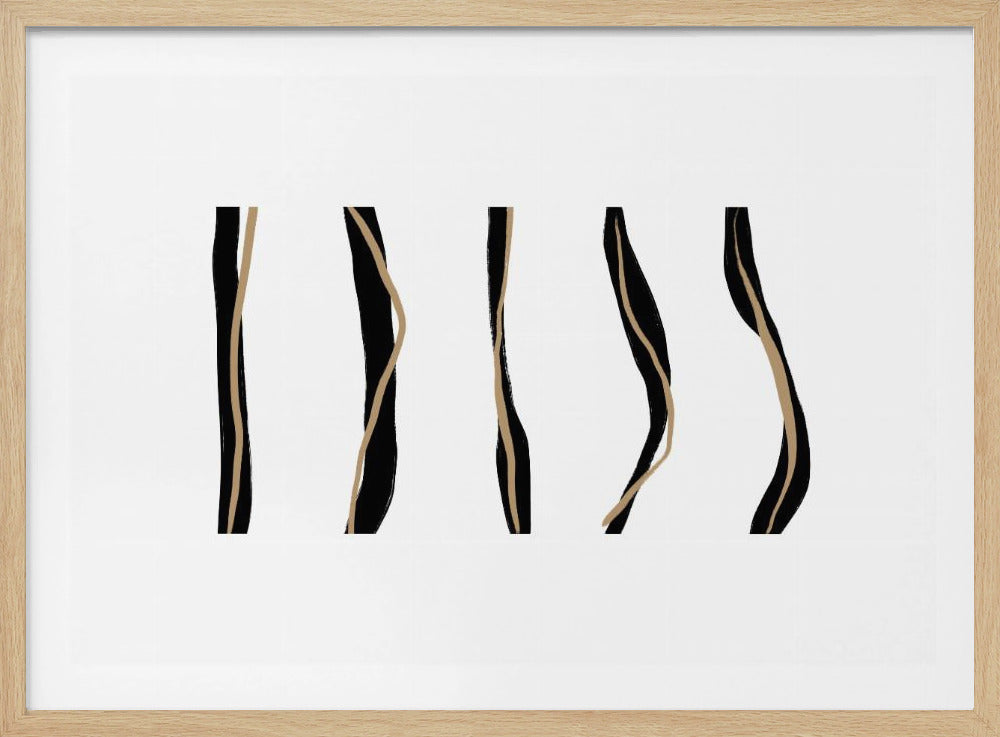 Black And Beige Wavy Lines On A White Background | Poster