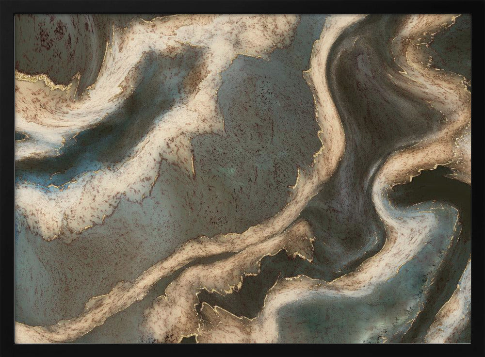 Alcohol Ink Green Blue Gold Beige | Poster