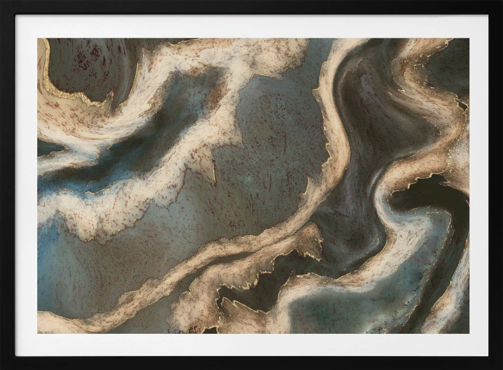 Alcohol Ink Green Blue Gold Beige | Poster