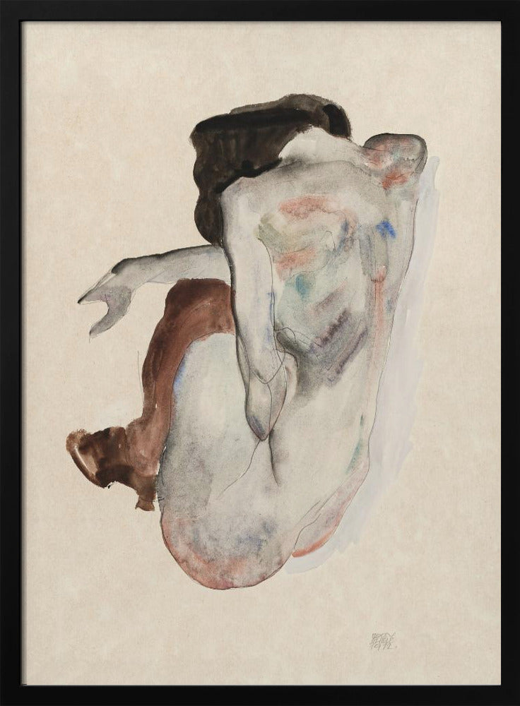 Crouching Nude In Shoes and Black Stockings 1912 | Poster