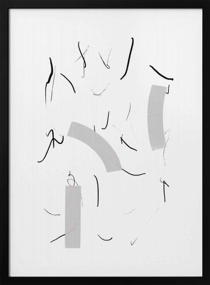 Fluid Black Lines And Soft Grey Shapes | Poster