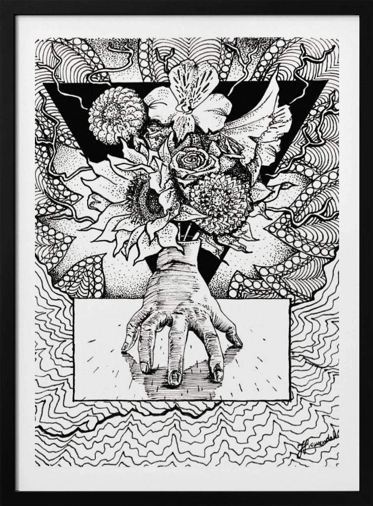 Flowery Thing. Abstract Drawing of a Flowery Bouquet in Hand. | Poster