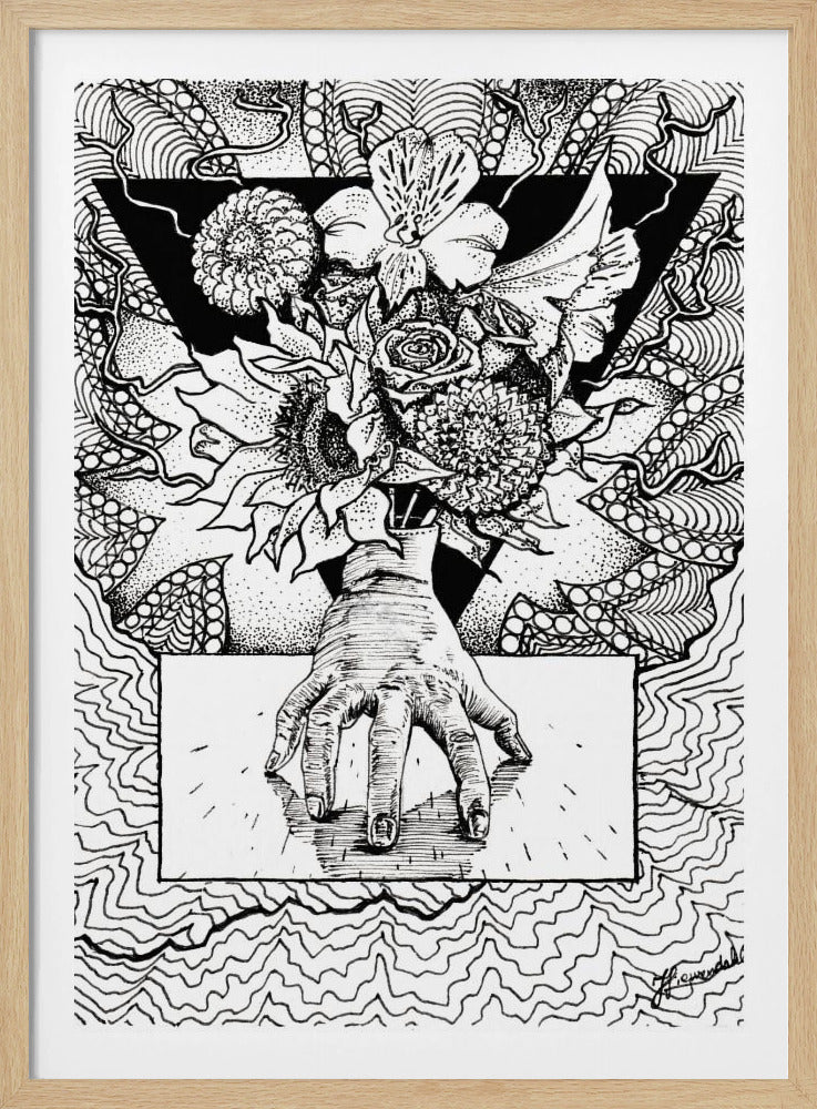Flowery Thing. Abstract Drawing of a Flowery Bouquet in Hand. | Poster