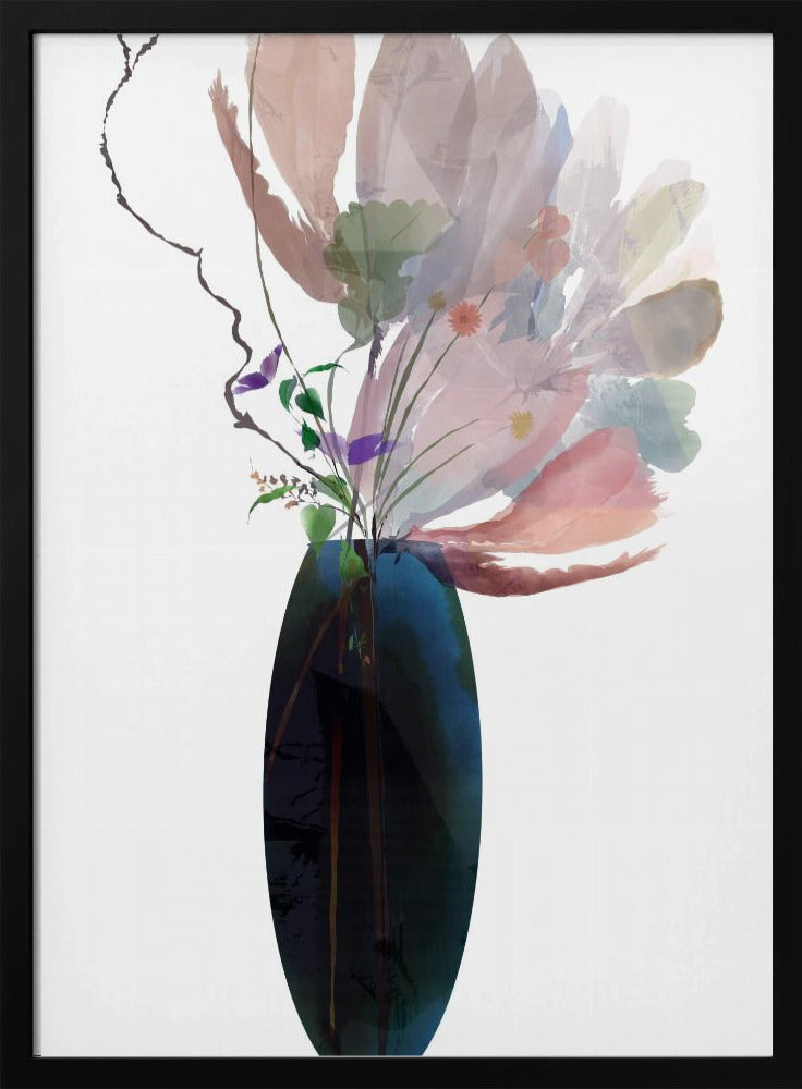 Blush Pink Floral In Blue Glass Vase | Poster