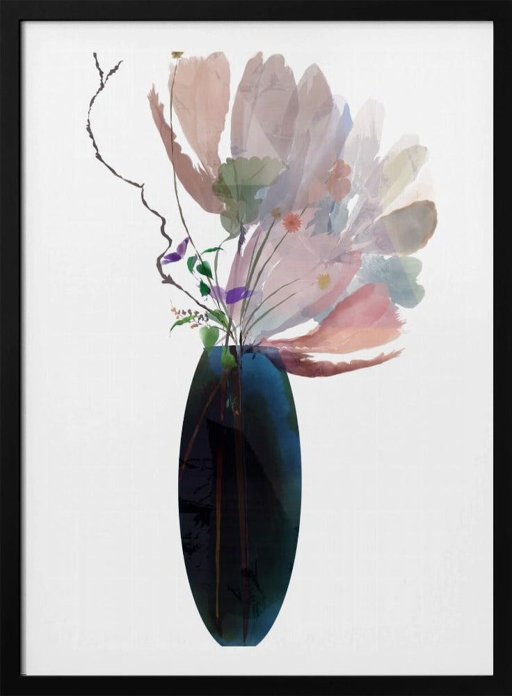 Blush Pink Floral In Blue Glass Vase | Poster