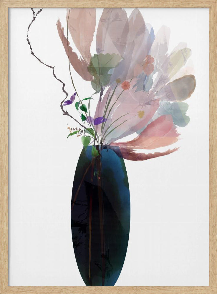 Blush Pink Floral In Blue Glass Vase | Poster