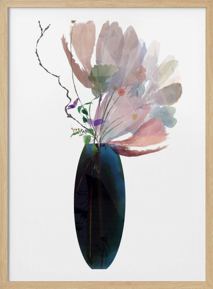 Blush Pink Floral In Blue Glass Vase | Poster