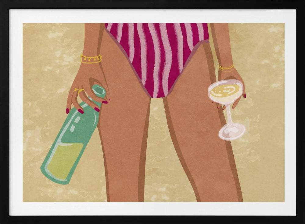 Girl with wine at the beach | Poster