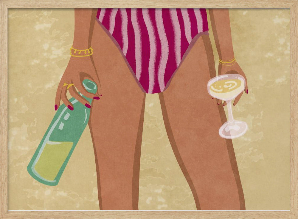 Girl with wine at the beach | Poster