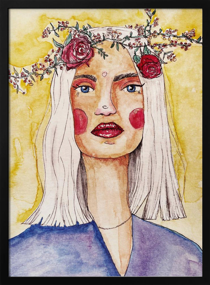 Lady with flower wreath | Poster