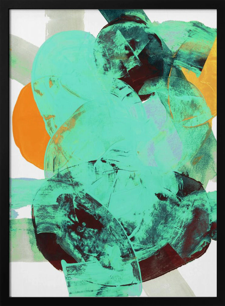 Aqua Teal Burgandy Orange Neutral White Abstract 1 | Poster