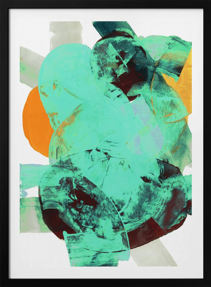 Aqua Teal Burgandy Orange Neutral White Abstract 1 | Poster