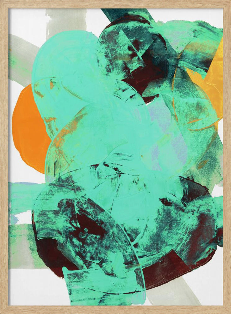 Aqua Teal Burgandy Orange Neutral White Abstract 1 | Poster
