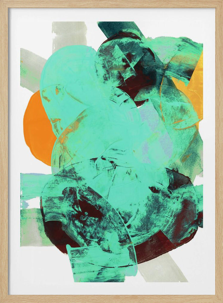 Aqua Teal Burgandy Orange Neutral White Abstract 1 | Poster