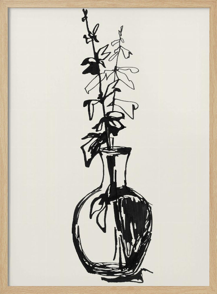 Leaves in a vase ink sketch | Poster