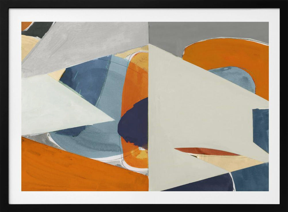 Orange, Blue Grey Abstract Art Print | Poster