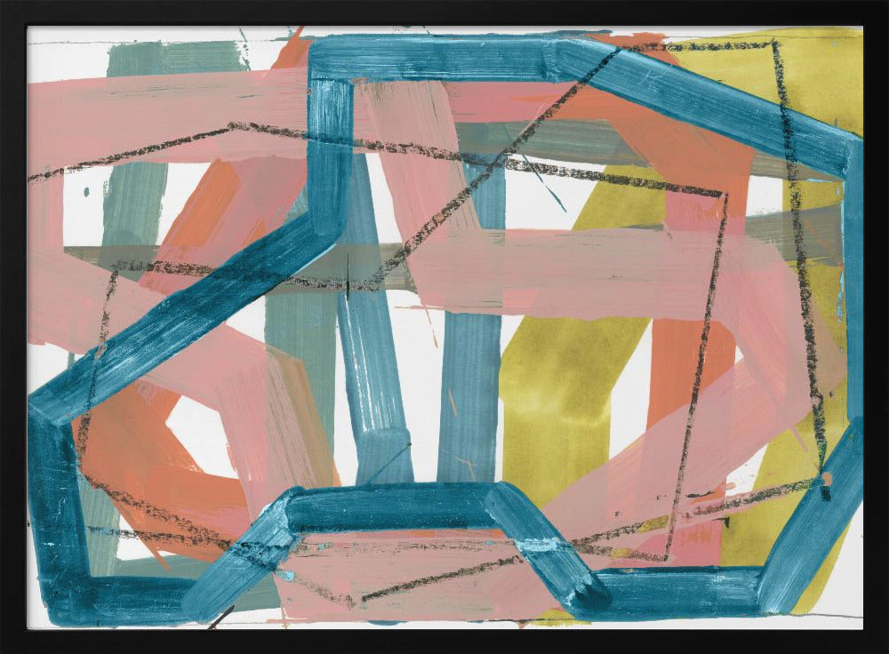 Blue & Pink Abstract Lines Art Print | Poster