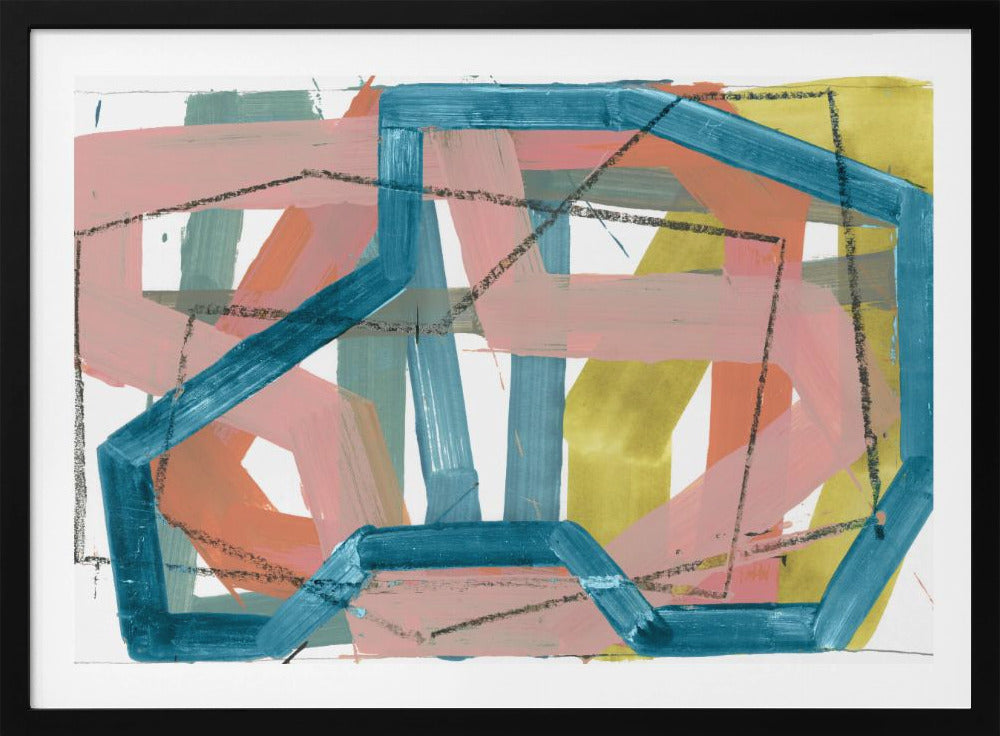 Blue & Pink Abstract Lines Art Print | Poster