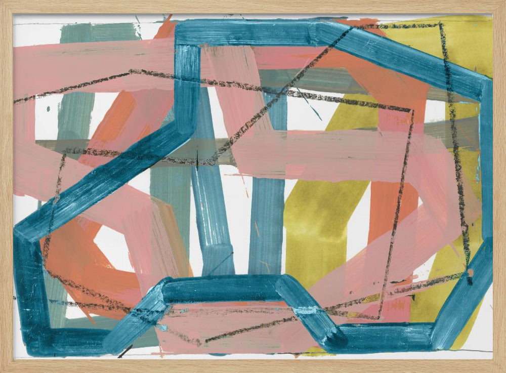 Blue & Pink Abstract Lines Art Print | Poster