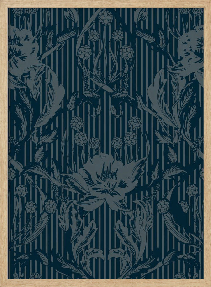Floral Heritage Morris monochrome stripes moonshine blue pattern | Poster