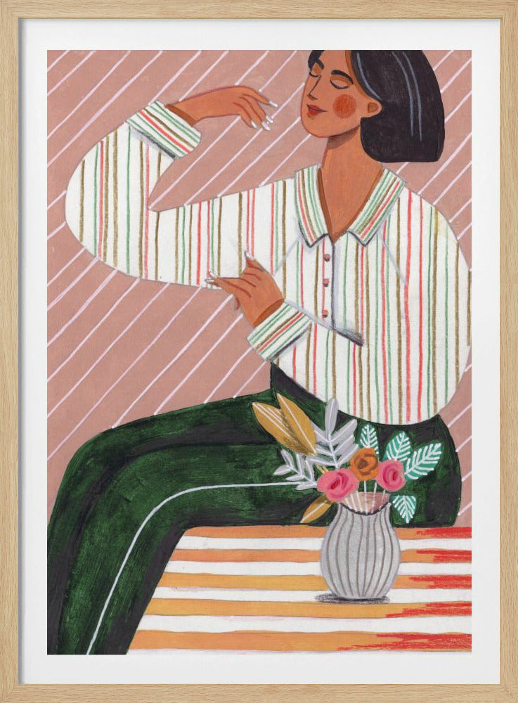 Woman in Stripes Shirt and Green Pants | Poster