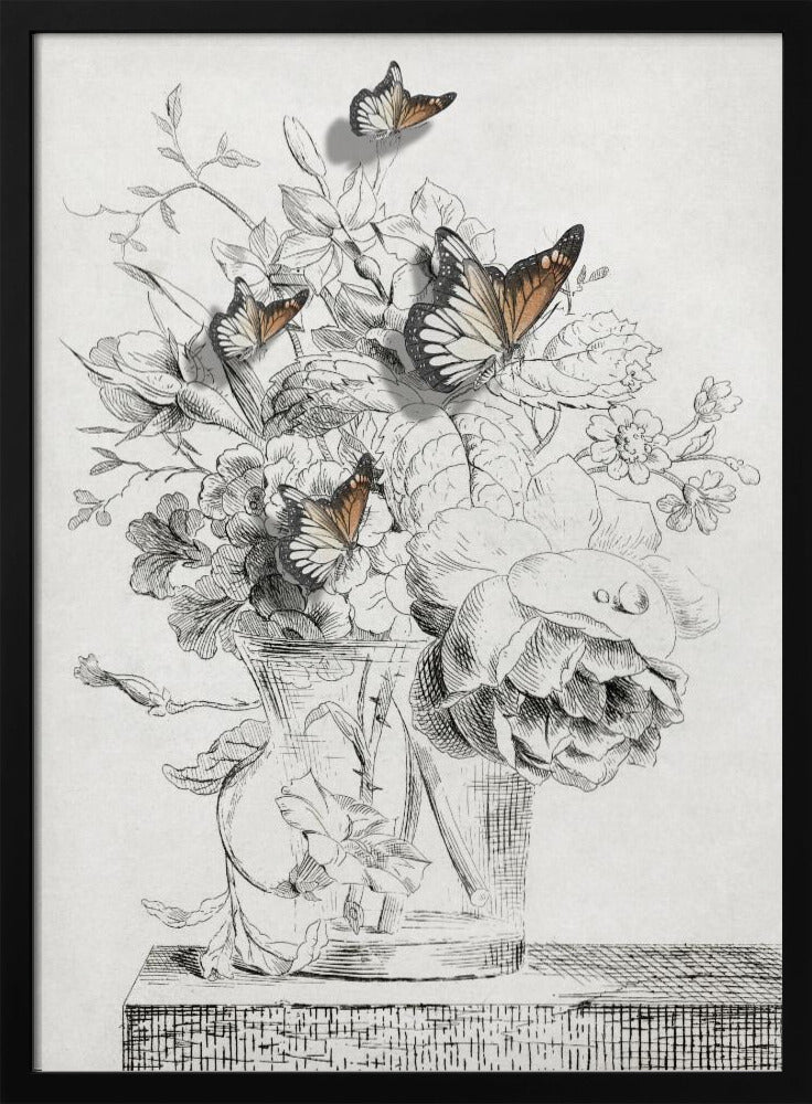 The Butterflies & The Vase With Flowers | Poster