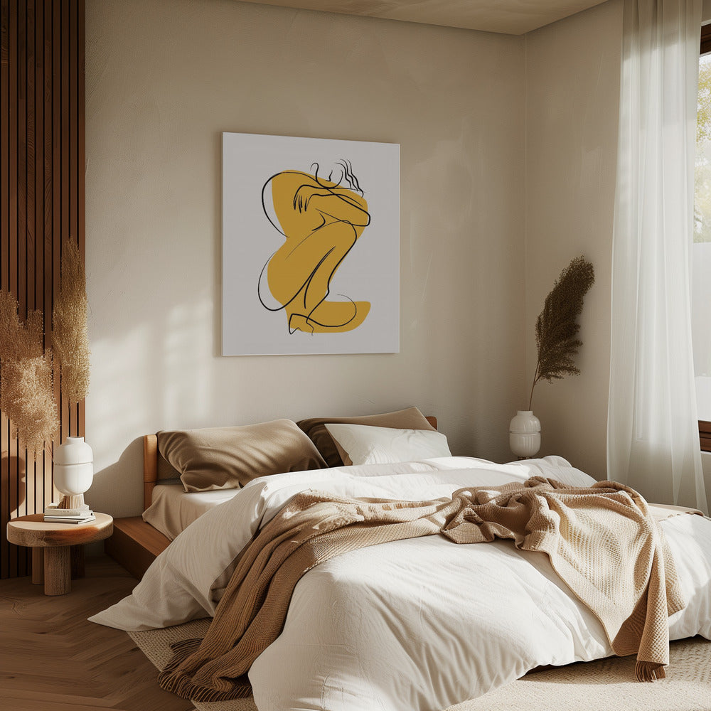 Self Hug Nude In Linear Abstract | Canvas