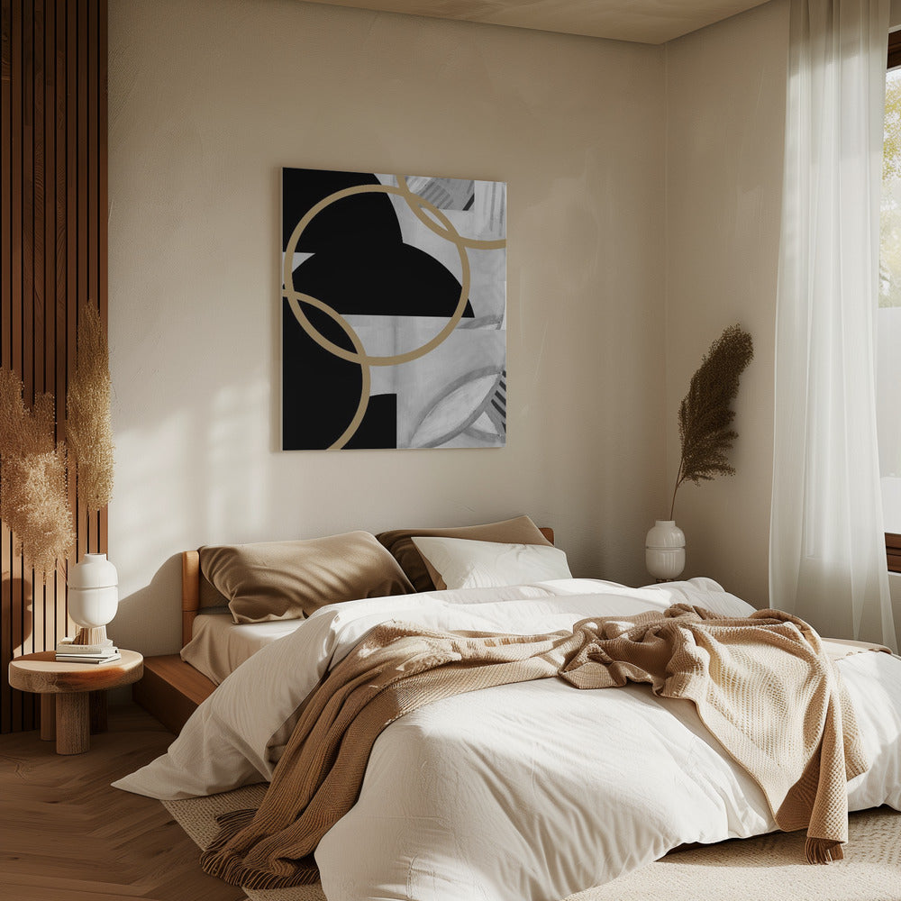 Black and White Stripes Gold Spheres No3 | Canvas