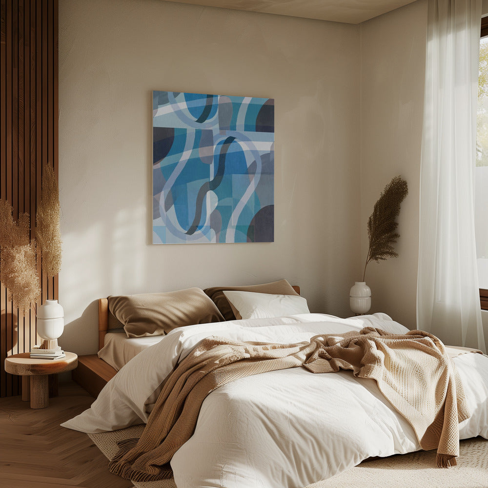 Abstract Blue and Neutral Swervy Shapes 2 | Canvas
