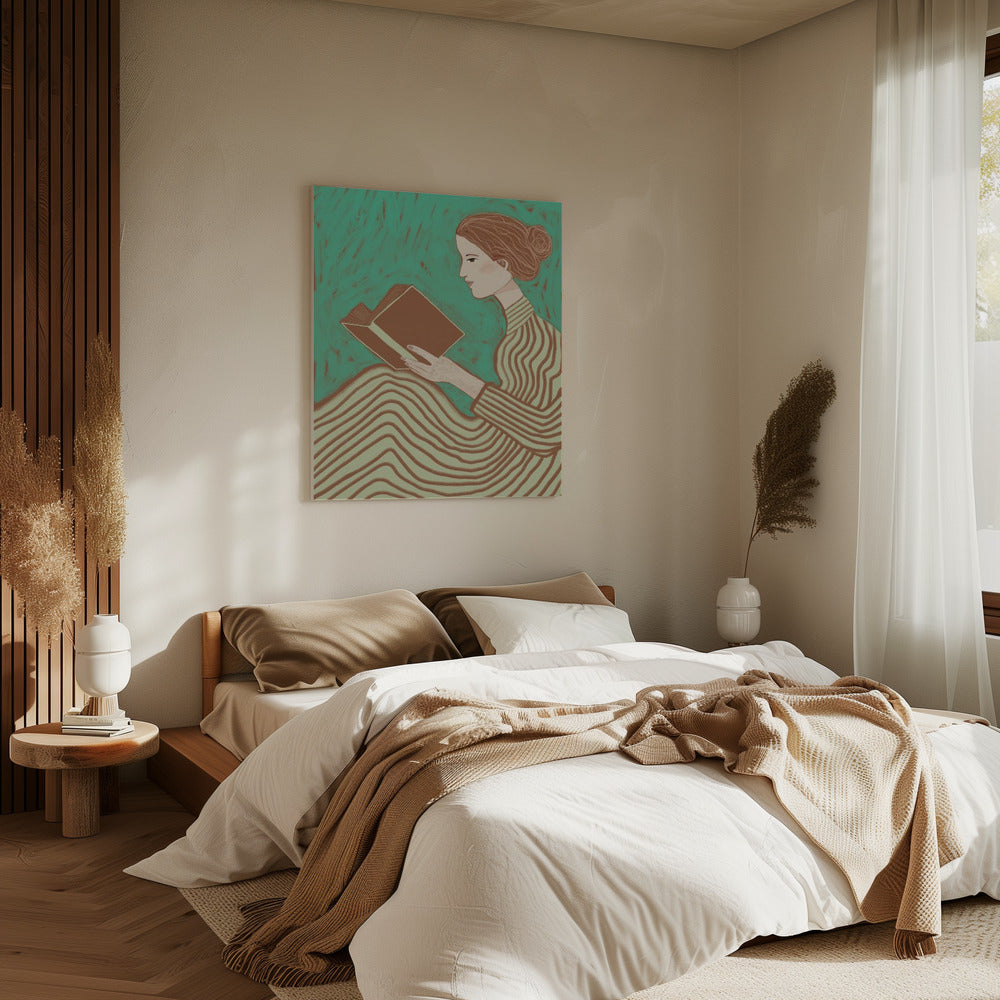Lady reading striped dress | Canvas