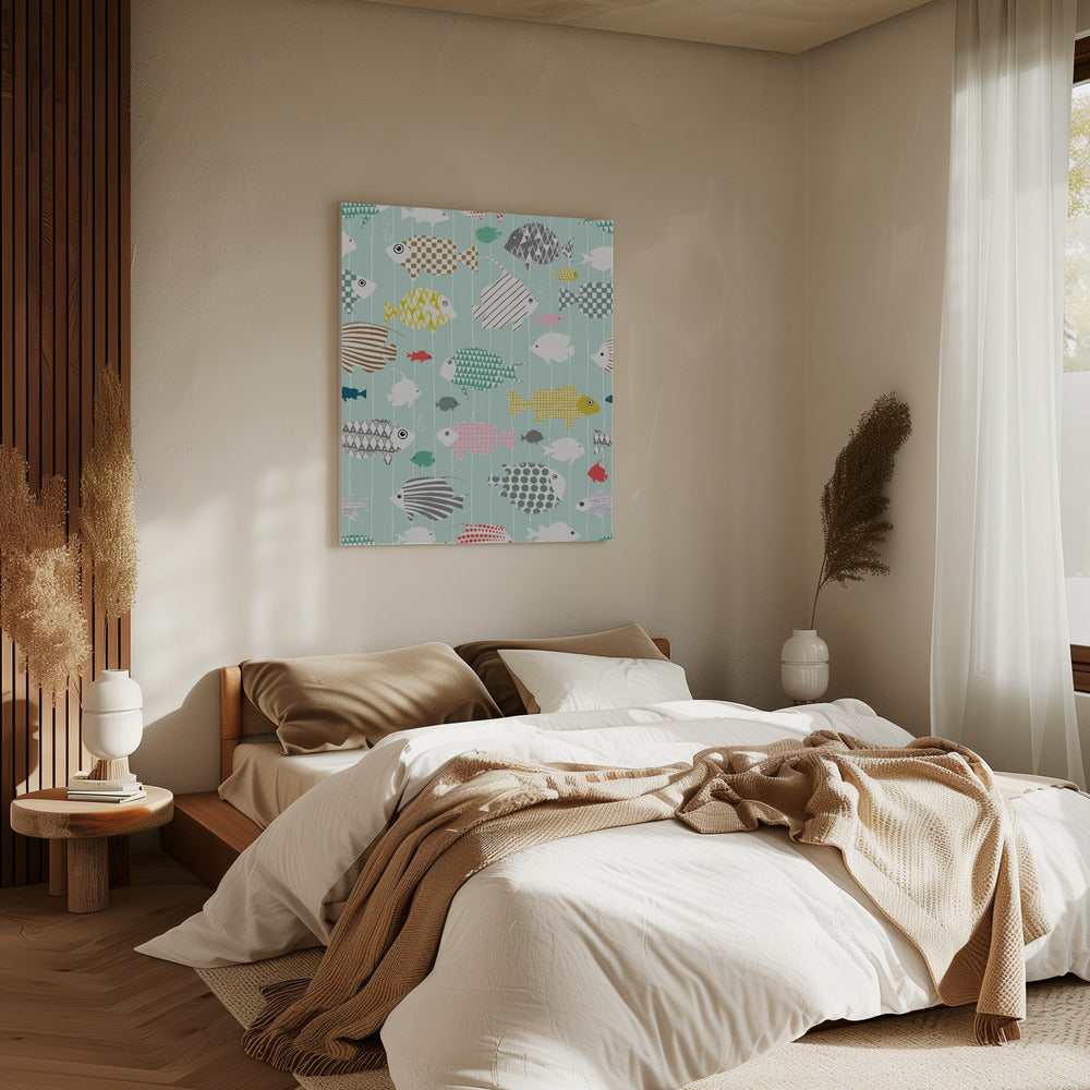 Fresh fish on mint pattern | Canvas