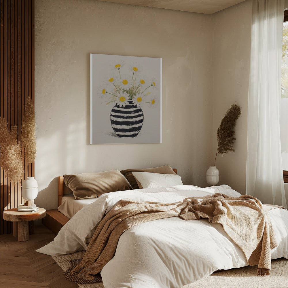 Striped Vase Daisies | Canvas