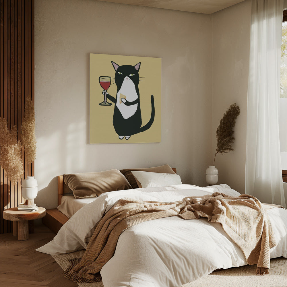 Cat with wine | Canvas