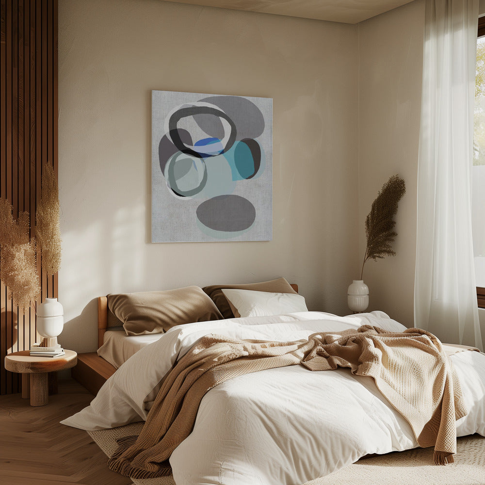 Abstract Shapes in Blues, Greys and Black Rings | Canvas