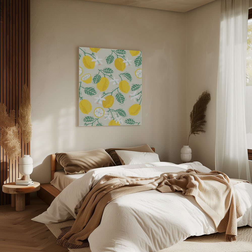 Yellow Lemon and Green Leaves | Canvas