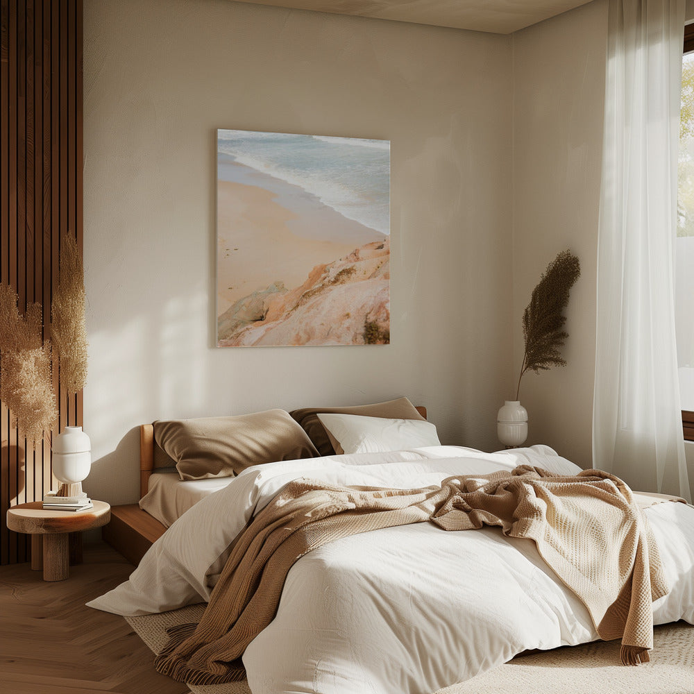 Sandy Beach Meeting Rocky Cliffs | Canvas
