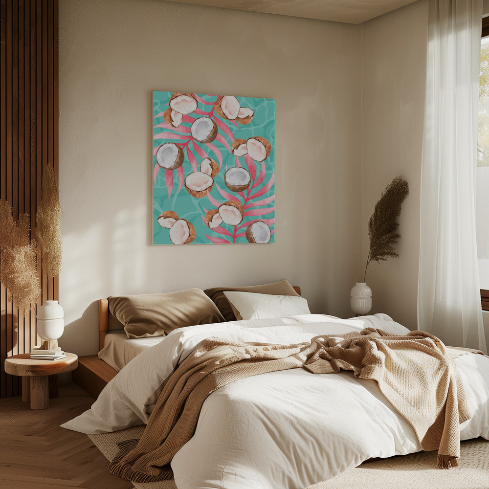 Pink Tropical Coconut & Palm Leaves Aesthetic Pattern - Modern watercolor | Canvas