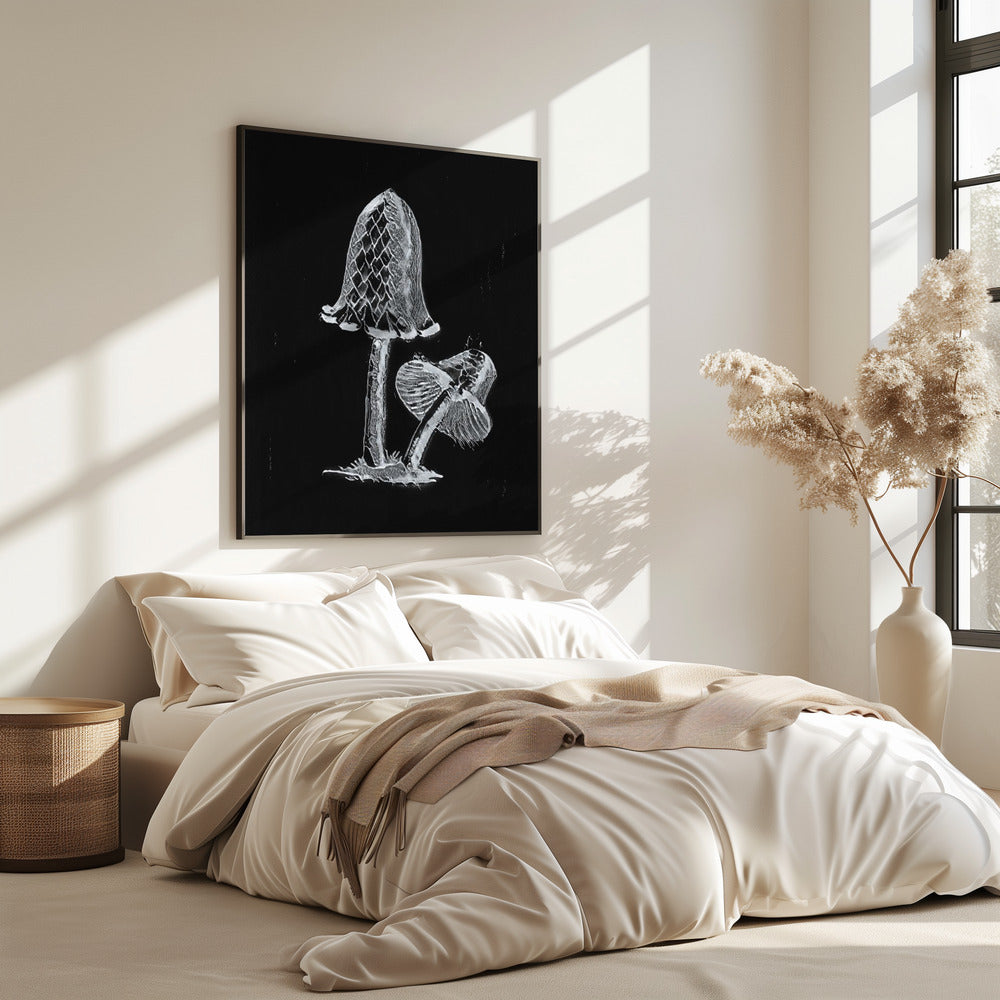 Vintage Inky Cap Edible Mushroom Dark BW | Poster