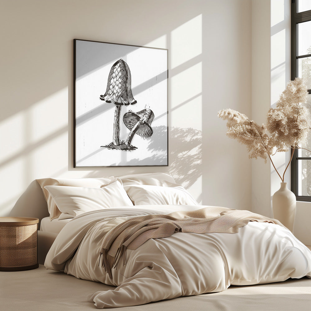 Vintage Inky Cap Edible Mushroom BW Bright | Poster