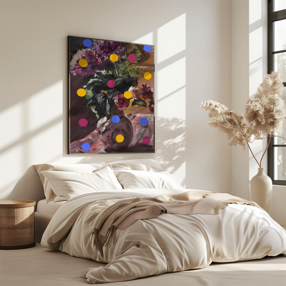 Classic Vase of Flowers And Dots | Poster