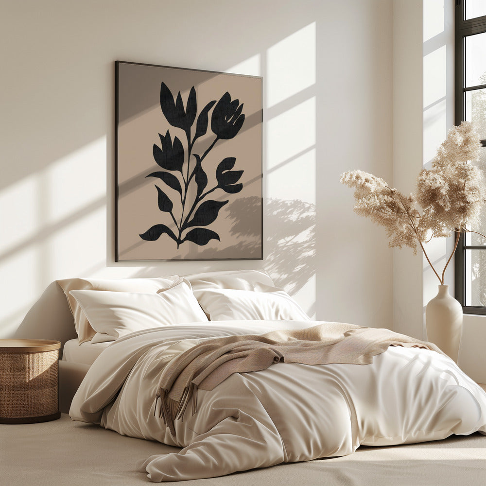 Black Tulips Modern Botanical Silhouette | Poster