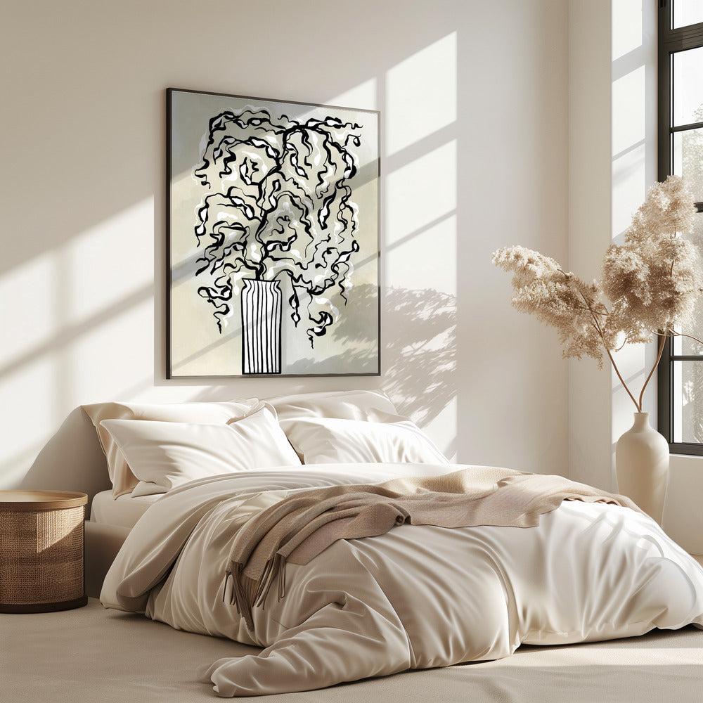 Stylized Plant In A Striped Vase | Poster