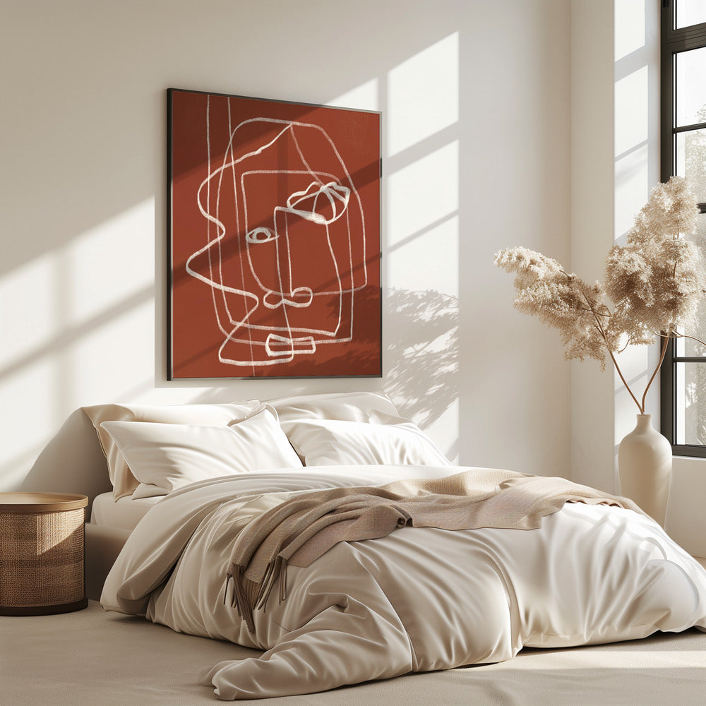 Line Art Abstract Portrait Terracotta 03 | Poster
