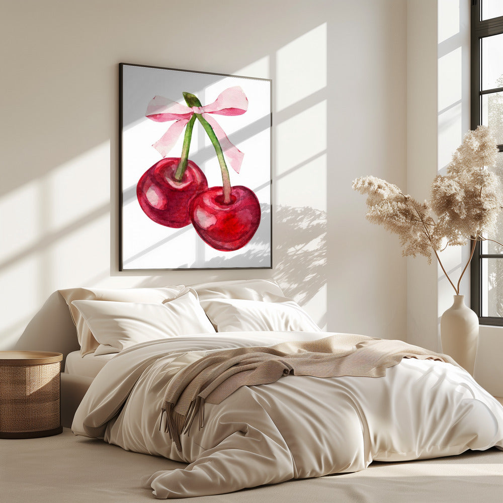 Red Cherry Pink Bow | Poster