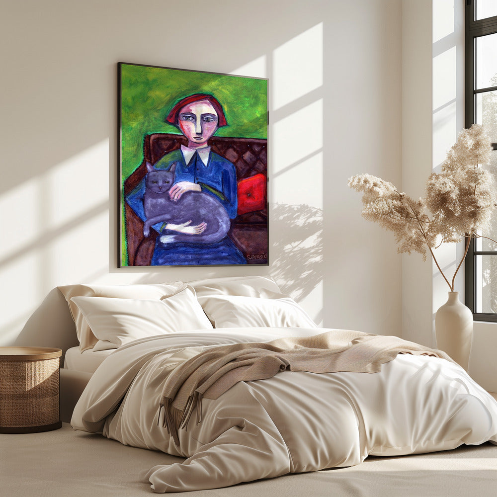 Lady on Couch with cat | Poster