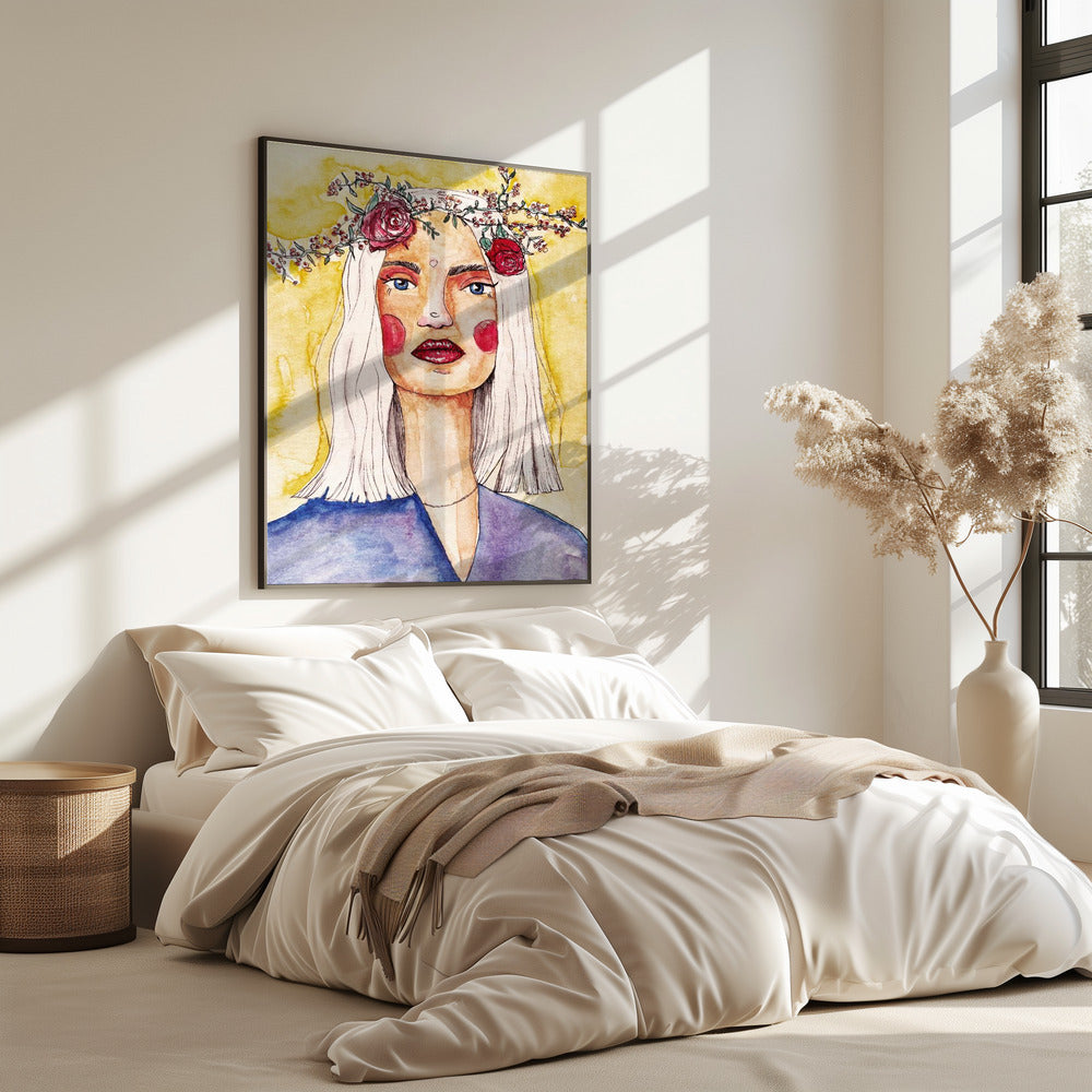 Lady with flower wreath | Poster