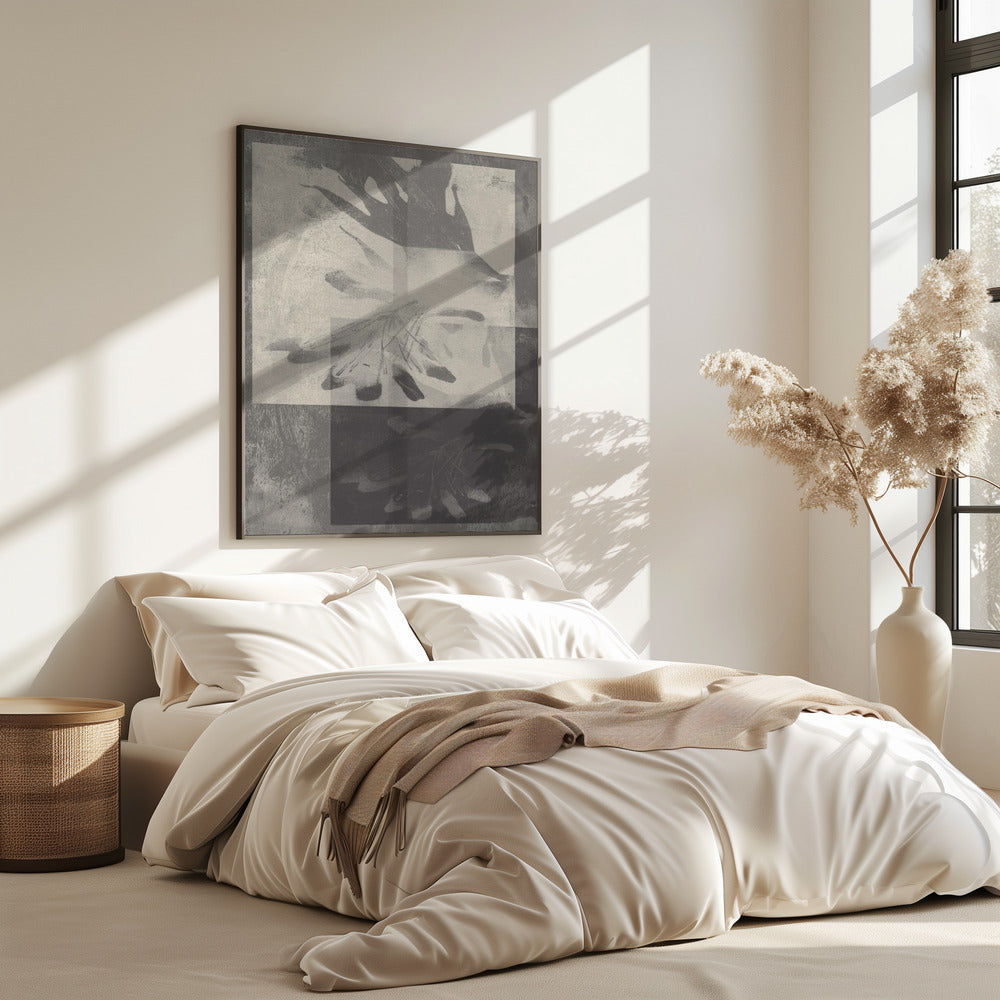 Whispering Leaves – Abstract Pattern in Taupe and White | Poster